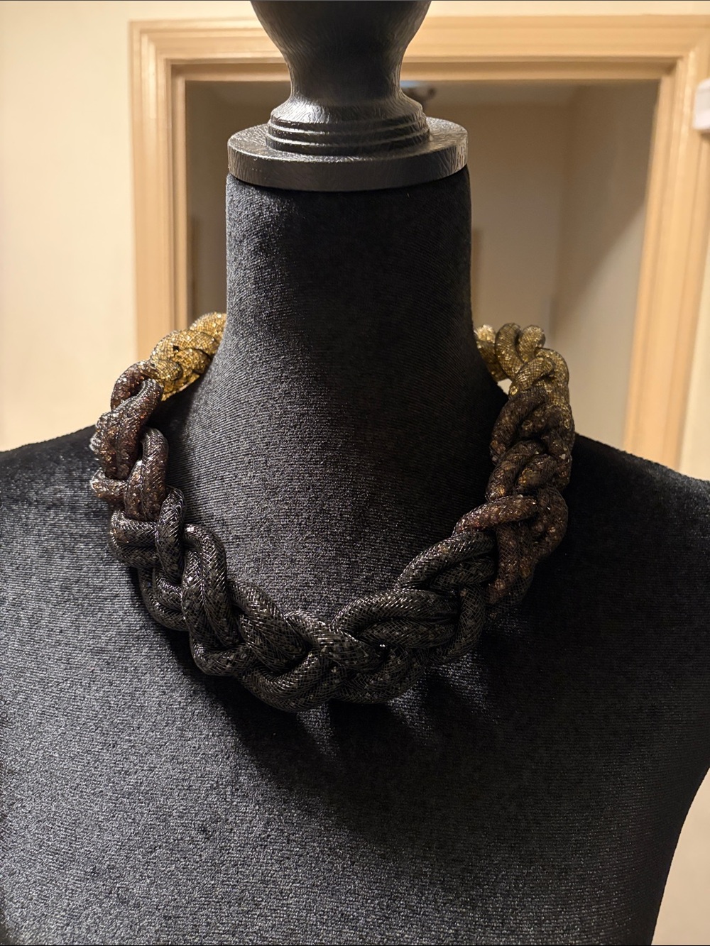 Ashley Stewart Braided Glitter Rope Necklace in Black and Gold
